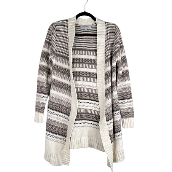 Old Navy Sweaters - Old Navy Cream & Tan Striped Knit Open Comfy Winter Cardigan Size Large